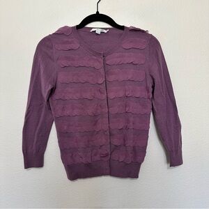 Boden women’s Purple Layered Chiffon Wool Cardigan Sweater Size 4 US 8 UK purple